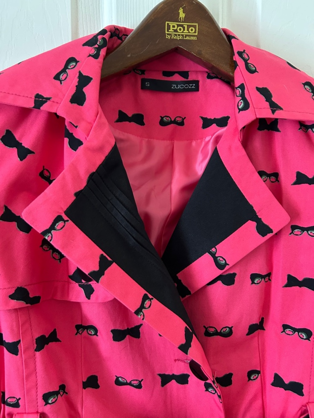 ZUCOZZ Hot Pink Belted Trench Coat with Sunglasses Print Size Small - Picture 7 of 9